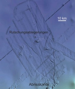 Abb. 3: Neue bathymetrische Karte eines Rutschungskomplexes südlich des Agadir Canyons .