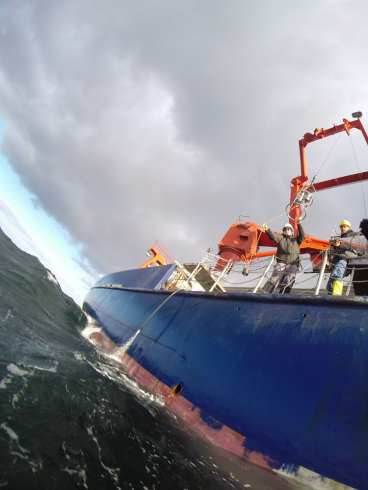 CTD probe going outboards. Photo: Burkhard von Dewitz