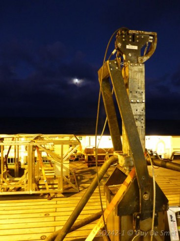 The box corer onboard the German research vessel SONNE during the SO242-1 expedition.