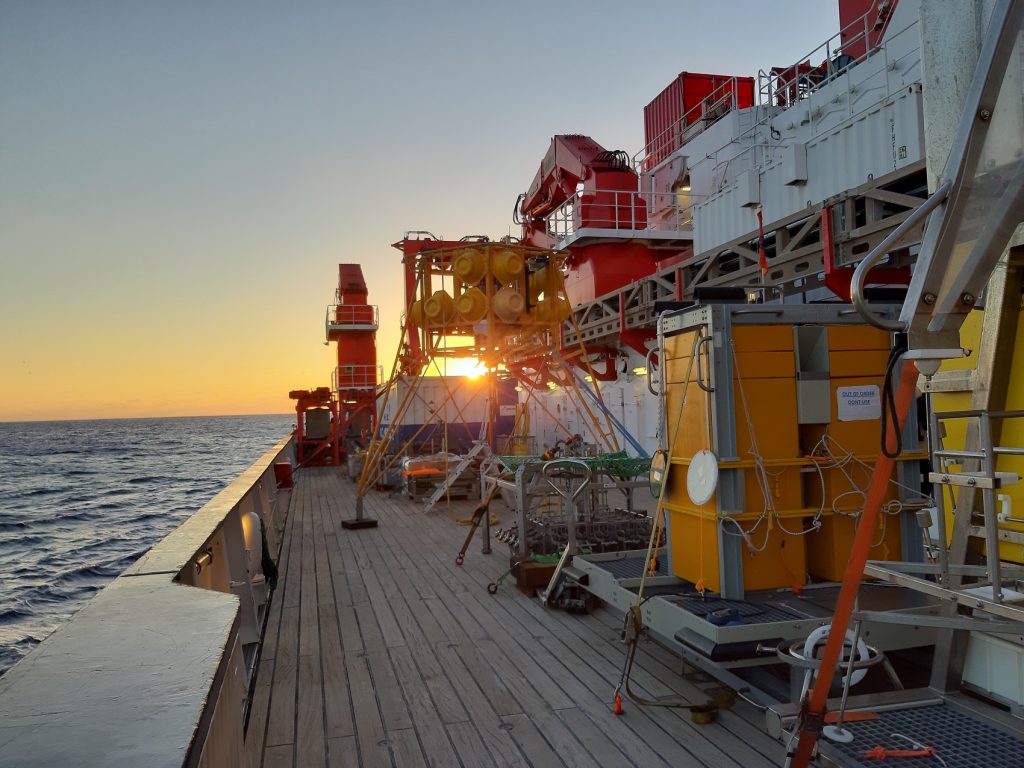 Equipment for research in the deep sea on the working deck of RV SONNE. Photo: Julia Otte/MPI Bremen