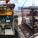 Fig 1: The Remotely Operated Vehicle (ROV) Kiel 6000 und OFOS. (Ocean Floor Observation System) / Das ROV (Remotely Operated Vehicle) Kiel 6000 und das OFOS (Ocean Floor Observation System). Photos: OFOS: Yasemin Bodur (MPI), ROV: Sofia Ramalho (IMAR)