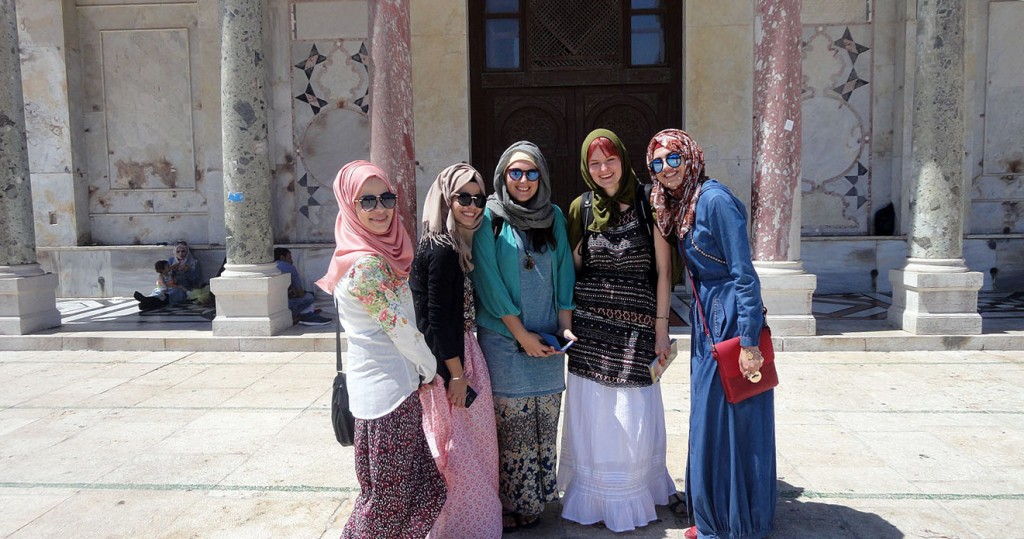 In front of the Dome of the Rocks in Jerusalem.