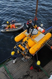 Bergen des Forschungstauchboots JAGO nach einem Sammel-Tauchgang am Kaltwasserkorallenriff bei Nordleksa, Norwegen, während der POSEIDON-Expedition P420. (Foto: Maike Nicolai, GEOMAR)