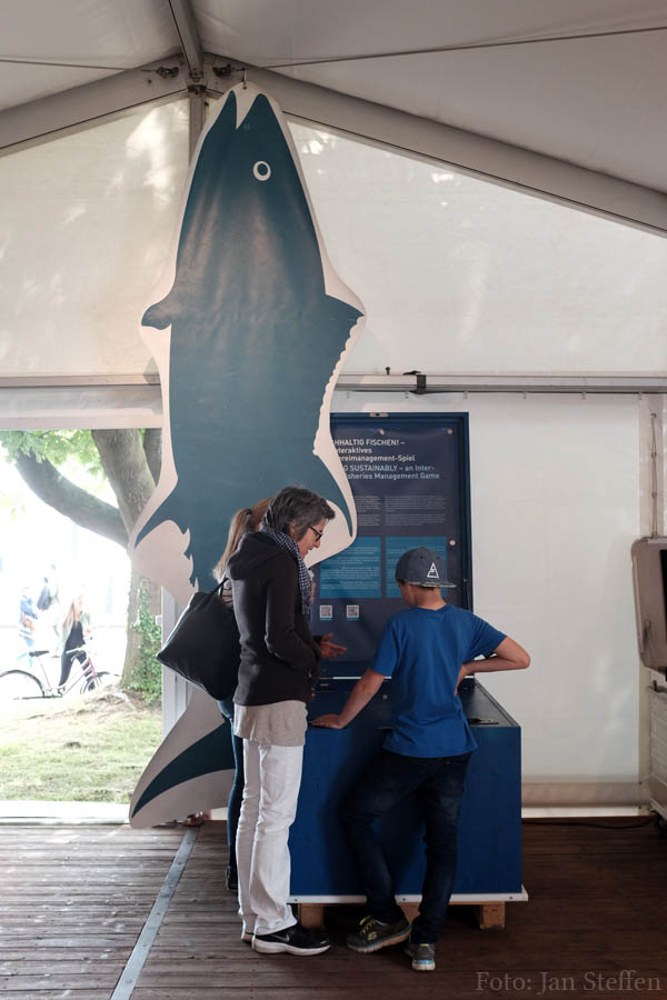 Bis zu vier Personen können beim Fischsimulation EcoOcean gegeneinander antreten. Wer macht die meisten Punkte? Foto: Jan Steffen