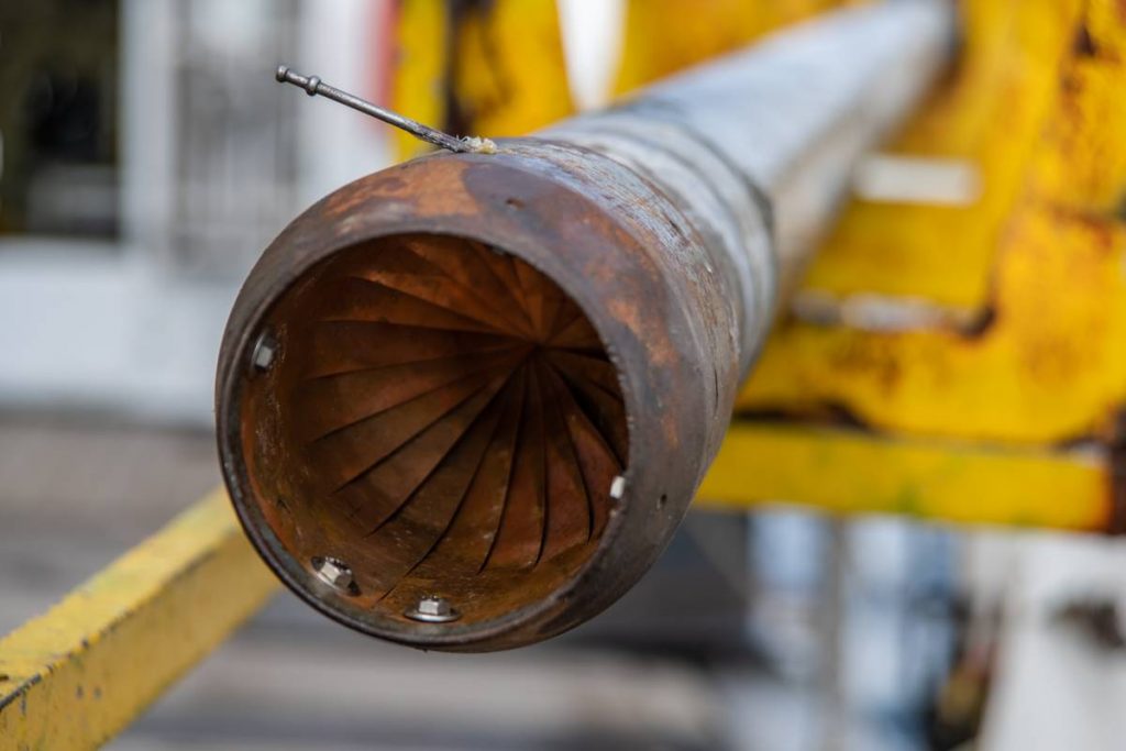 Detail eines Schwerelots zur Gewinnung von Sedimentkernen/Detail of a gravity corer for the extraction of sediment cores from the seafloor. Photo: Marc Petrikowski