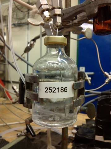 Labeled Bedford number on a vial while purging (Photo: Dennis Booge)
