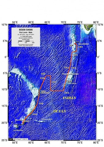 Cruise track SO 235 (Image by Stefan Meinecke, RV SONNE)