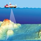 Fig. 1: Here you can see the 3D representation of the seafloor. Abb. 1: Hier sehen sie den Meeresboden als 3D-Karte.