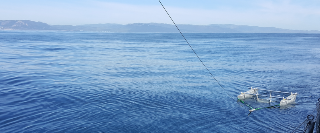 Catamaran trawl, collecting particles and microplastics from the sea surface in the strait of Gibraltar, between the Mediterranean Sea and Atlantic Ocean