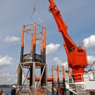 Mesocosms number three is lifted on board. Photo: Maike Nicolai, GEOMAR