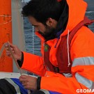 Fabrizio checking the sampling tube. Photo: Maike Nicolai, GEOMAR