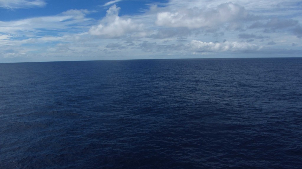 The 'flat surface' of the Pacific Ocean ahead of us. / Die 'ebene' Weite des Pazifik vor uns. (Photo: Meike Klischies)