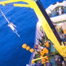 Der Komplex aus einem Messgerät und seiner Verankerung am Meeresgrund wird Observatorium genannt. Vor einem Jahr wurden in der Laptewsee Observatorien installiert, die nun wieder geborgen und gewartet werden sollen. Foto: Georgi Laukert, GEOMAR