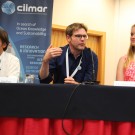 Jan answering questions after the Oceanblogs presentation. Left: session chair Jan Seys (EMBCP), right nature photographer Christine Shephard. Photo: Christian Urban