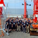 Das Team von SO244 GeoSEA sendet Nikolausgrüße an die Heimat / The team of cruise SO244 GeoSEA wishes you a happy St. Nicholas day. Photo: Jan Steffen, GEOMAR