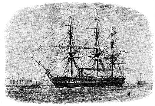 Zeichnung der HMS Challenger aus dem Jahr 1858. Autor: Unbekannt.