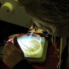 Scientist examines the samples obtained with the Multinet under a microscope. Photo: Jessica Volz, Editing: Steffen Niemann
